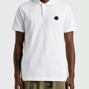 پولوشرت مردانه Moncler مدل Black Logo Patch Cotton Piqué